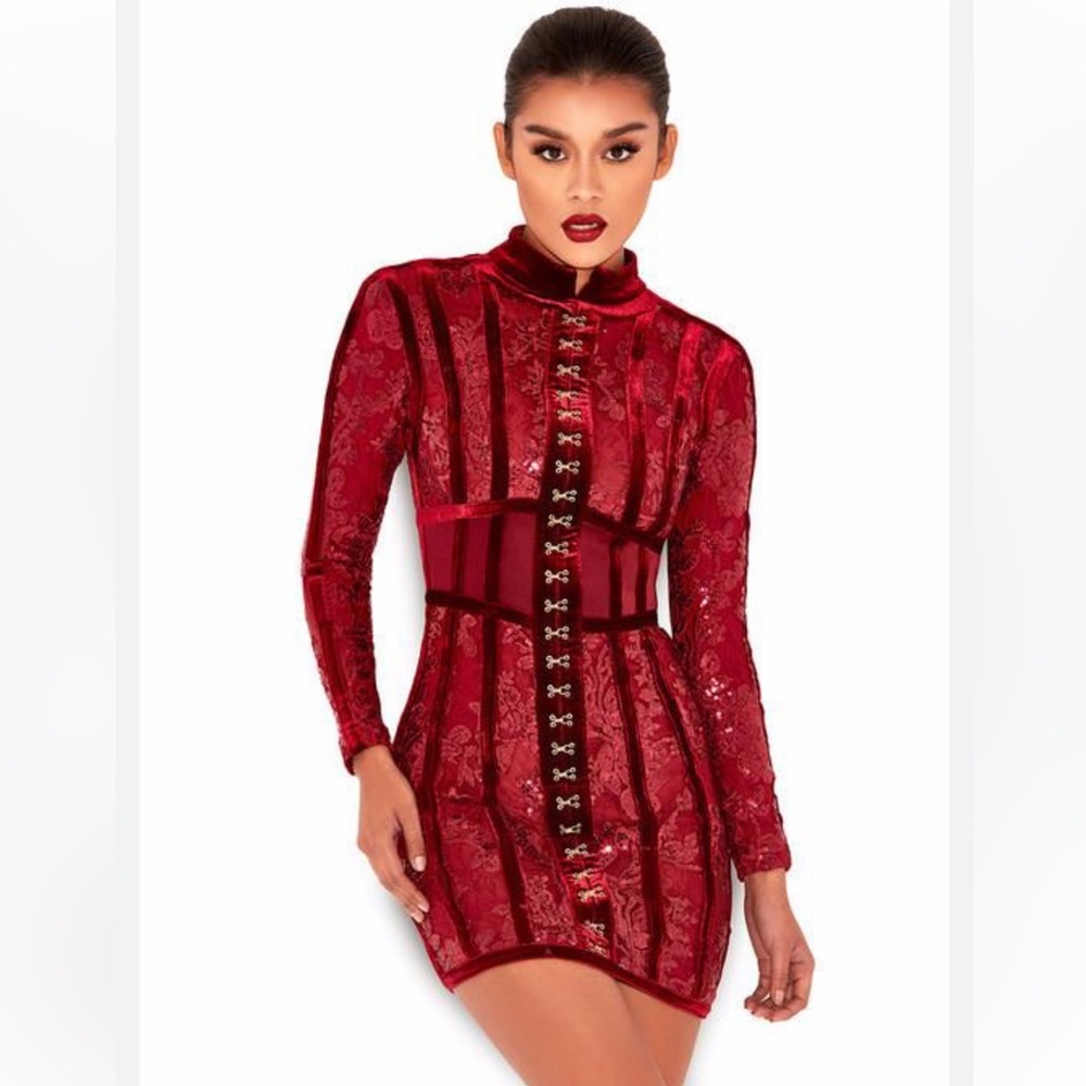 Beautiful House of CB dress. Size XS in a burgundy red. Worn once.